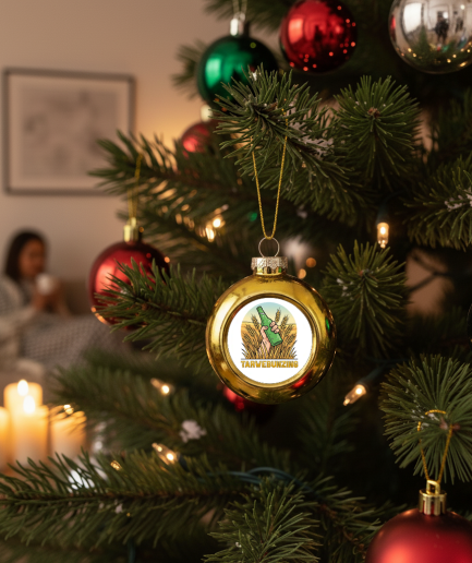 Kerstbal Goud Tarwebunzing Wit in boom