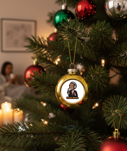 Kerstbal Goud Zender obama wit inboom