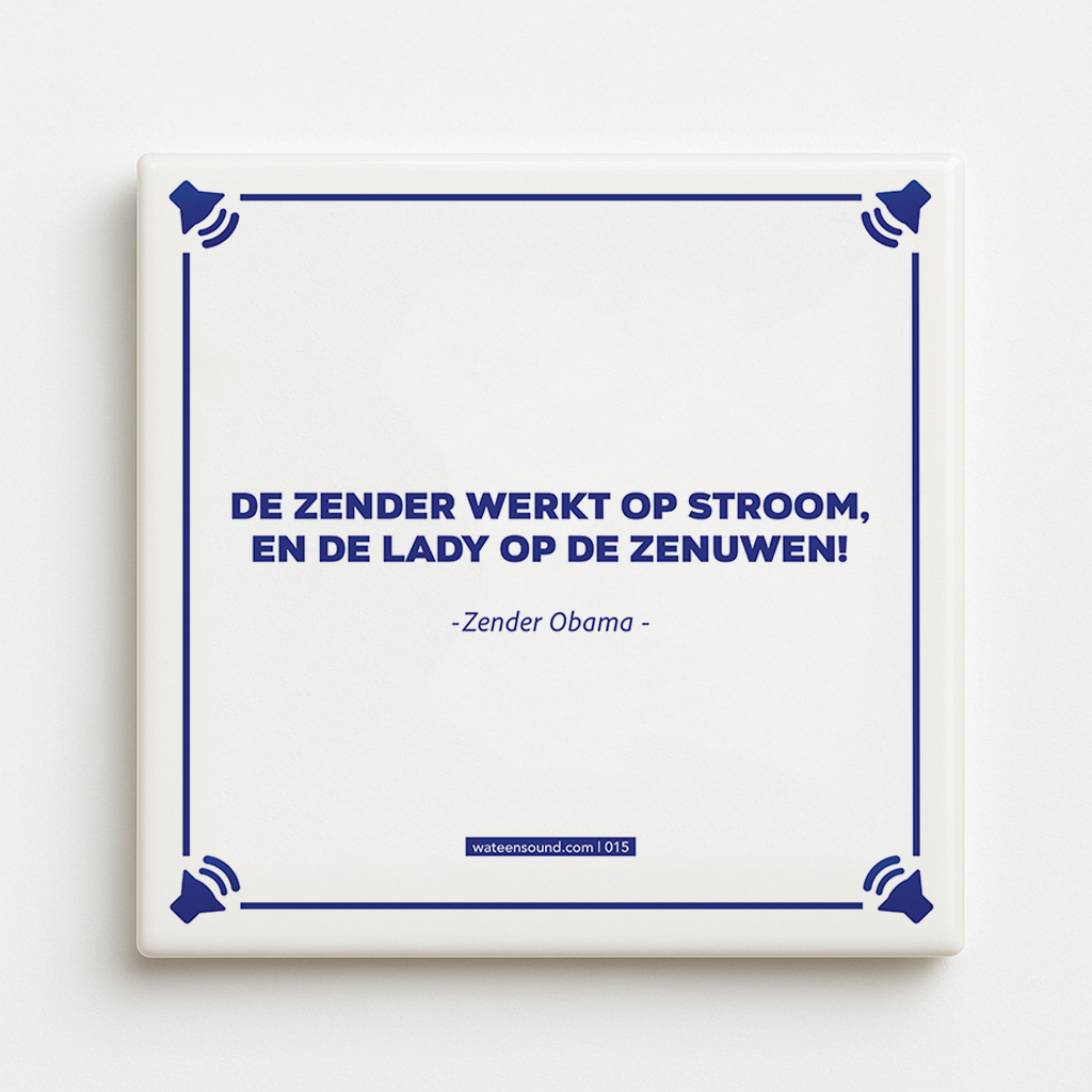 Titom Tegel 015 De Zender werkt op stroom, en de lady op de Zenuwen voorkant Titom Tegel 015 De Zender werkt op stroom, en de lady op de Zenuwen voorkant