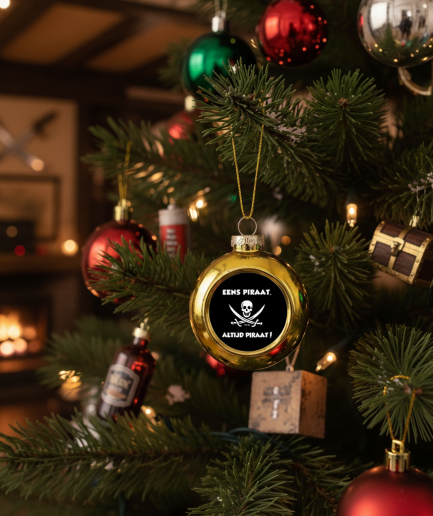 Kerstbal Goud Eens piraat altijd piraat Zwart in boom